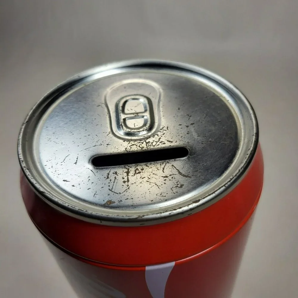 Coca Cola Classic Coke 7.5” Large Tin Can Coin Bank With Slot